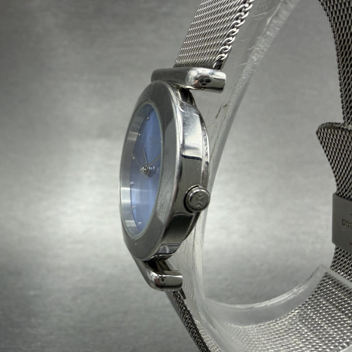 Skagen Watch Women 25mm Blue Dial Silver Tone Round Mesh Band 107SSSI New Batt2