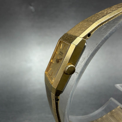Seiko Tank Watch Women 12mm Champagne Dial Gold Tone 2e20-6259 New Battery KI902