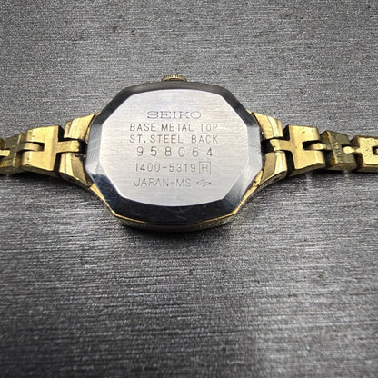 Seiko Watch Women 17mm Gold Dial Gold Tone Hexagon 1400-5319 New Battery Vintage10