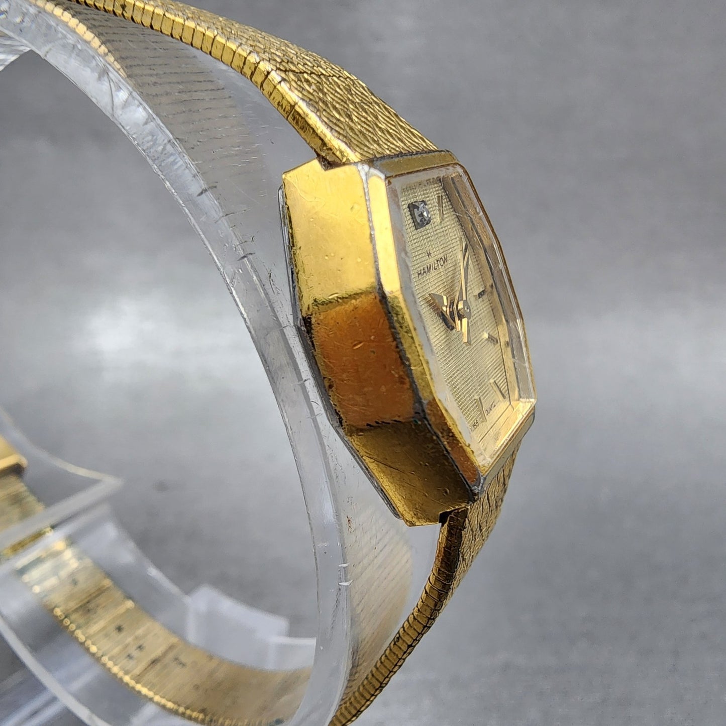 Hamilton Watch Women 26mm Gold Dial Gold Octagon 9220 New Battery Vintage3