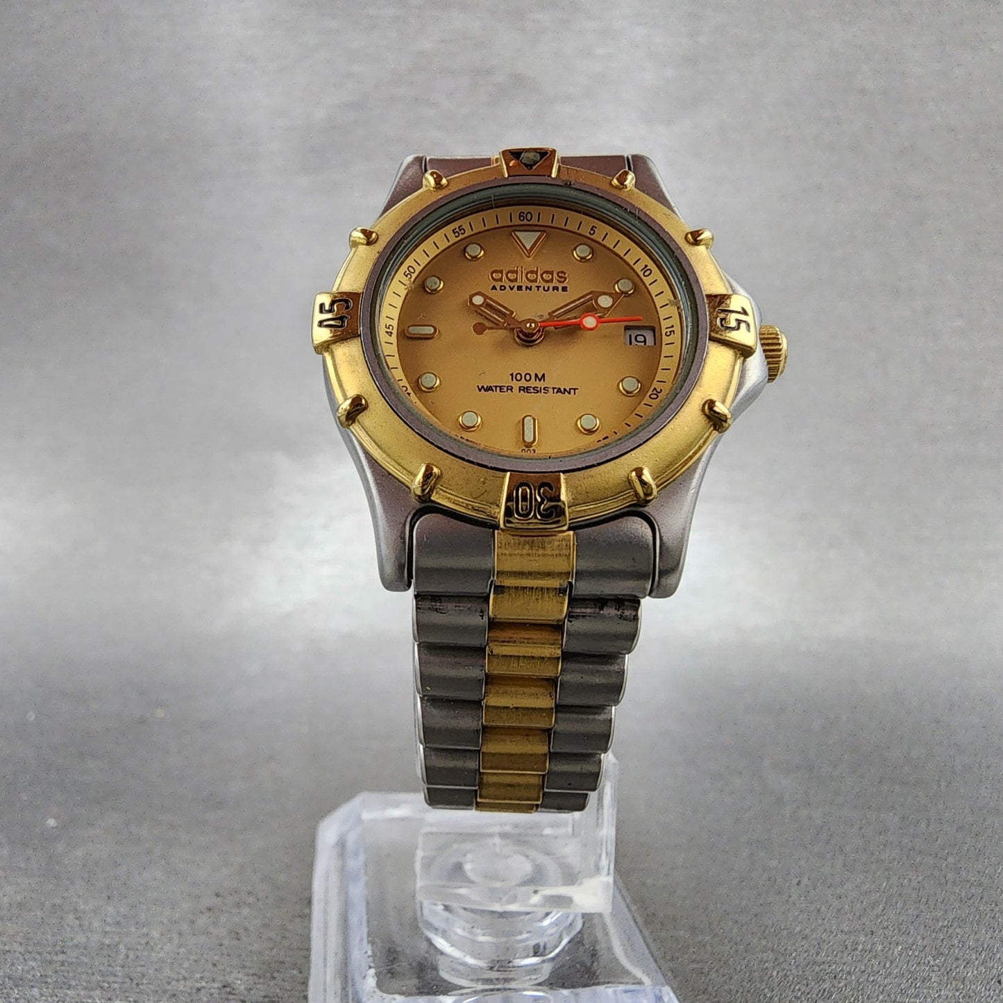 Adidas Adventure Dive Watch Women 29mm Gold Dial Two Tone Date Round New Battery5