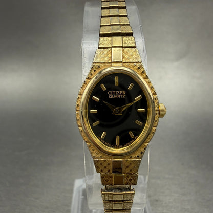 Citizen Watch Women 17mm Black Dial Gold Tone Oval 5920-S96494 New Battery VTG0