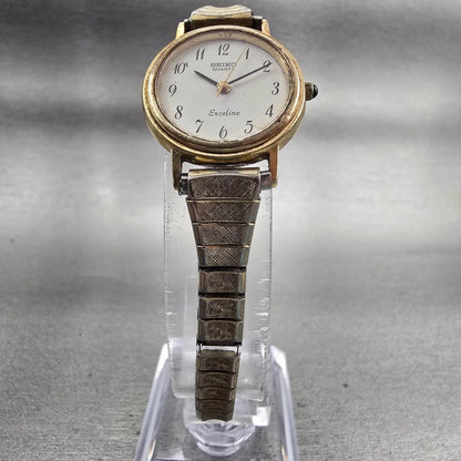 Seiko Exceline Watch Women 22mm Ivory Dial Gold Tone Round 7321-0070 New Battery5