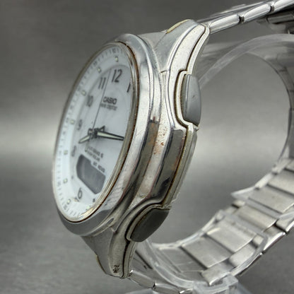 Casio Wave Ceptor Watch Men 42mm White Dial Steel Solar Analog Digital Works YUY2