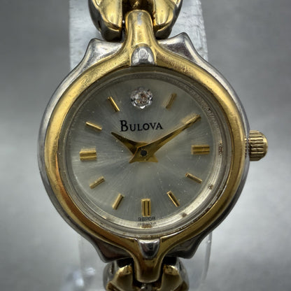 Bulova Watch Women 20mm Silver Dial Two Tone Round 98P08 New Battery1