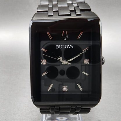 Bulova Quadra Watch Men 31mm Black Dial Black Tone Octagon 98D164 Bracelet