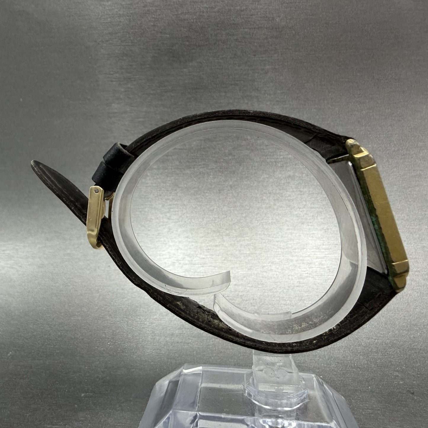 Seiko Dolce Tank Watch Men 26mm Black Dial Gold Tone Rectangle 5E31-5B90 PARTS9