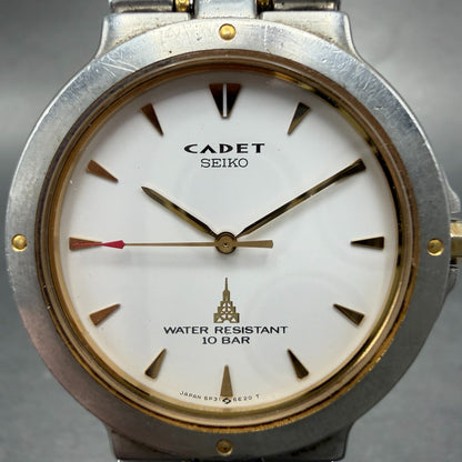 Seiko Cadet Watch Men 34mm White Dial Two Tone Round 5P31-6C50 New Battery1