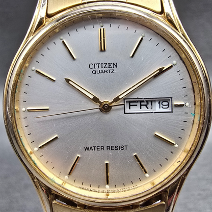 Citizen Watch Men 34mm Silver Dial Gold Tone Daydate Round 6100-S38222 New Batt1