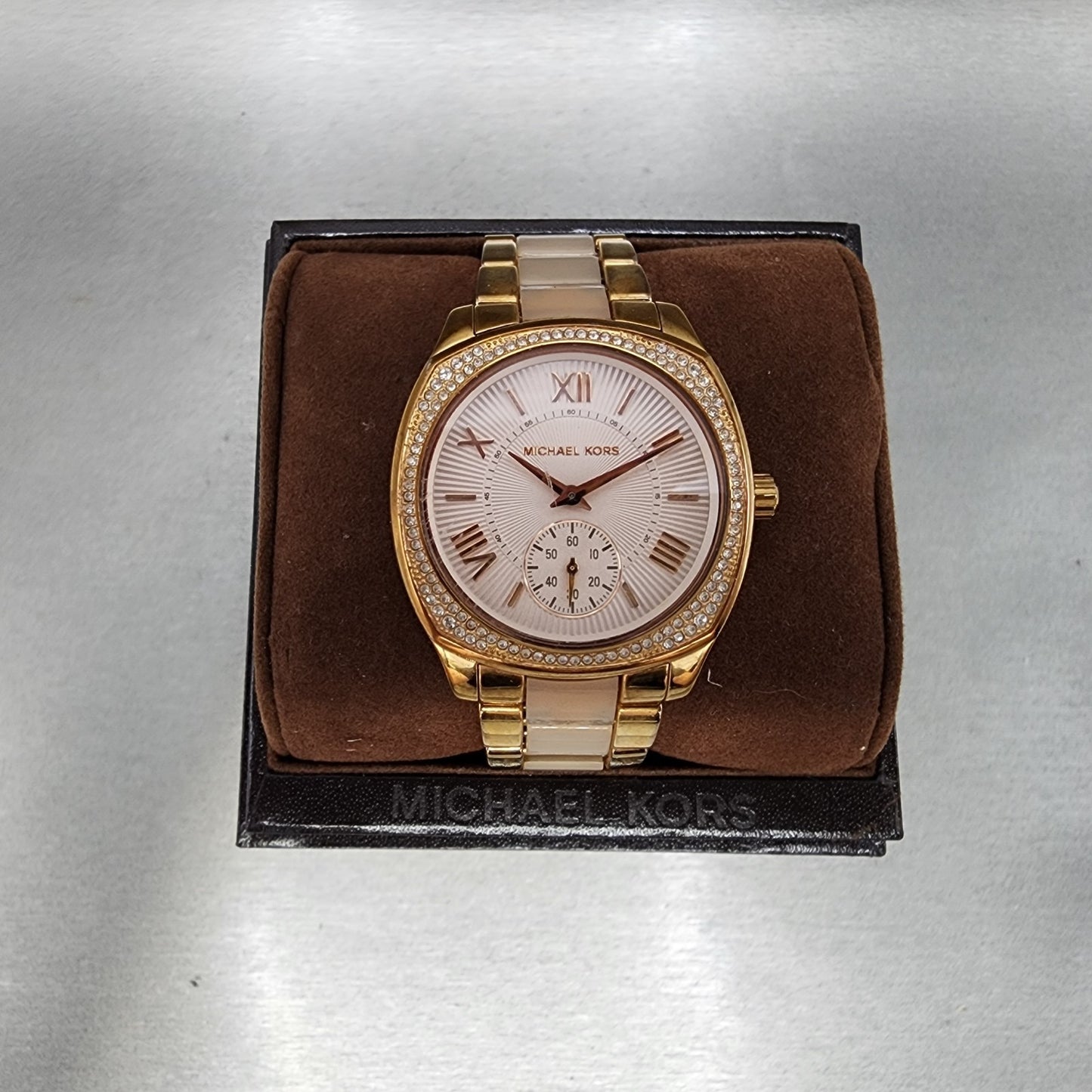 Michael Kors Bryn Watch Women 38mm Rose Dial Rose Gold Tone Round New Battery0