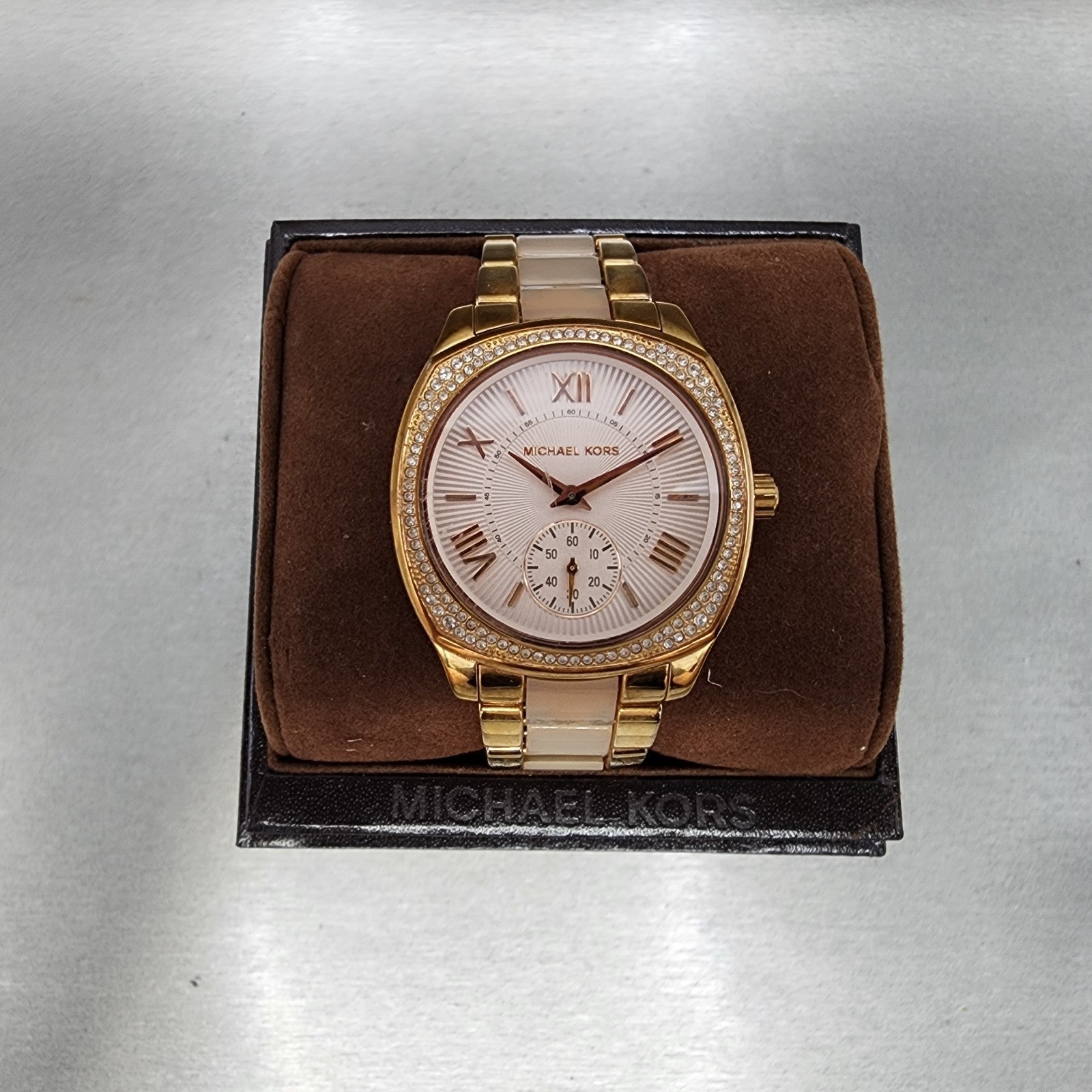 Michael Kors Bryn Watch Women 38mm Rose Dial Rose Gold Tone Round New Battery0