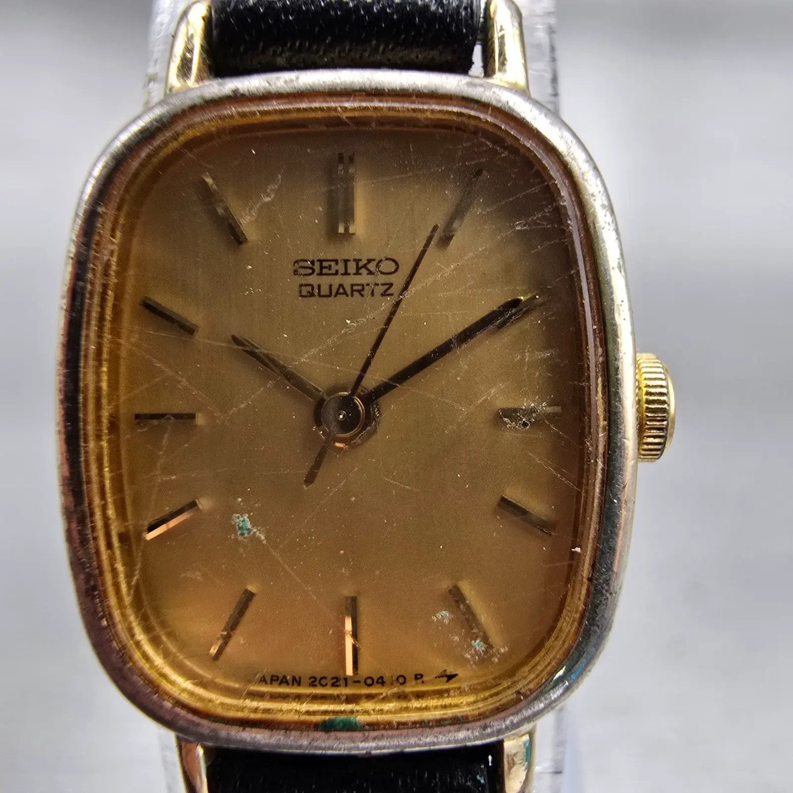 Seiko Watch Women 16mm Gold Dial Gold Tone Rectangle 2C21-5139 New Battery VTG1