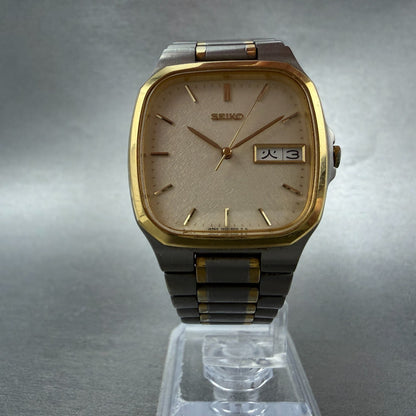 Seiko Watch Men 31mm Champagne Dial Two Tone Titanium Daydate 7N93-5010 New Batt5