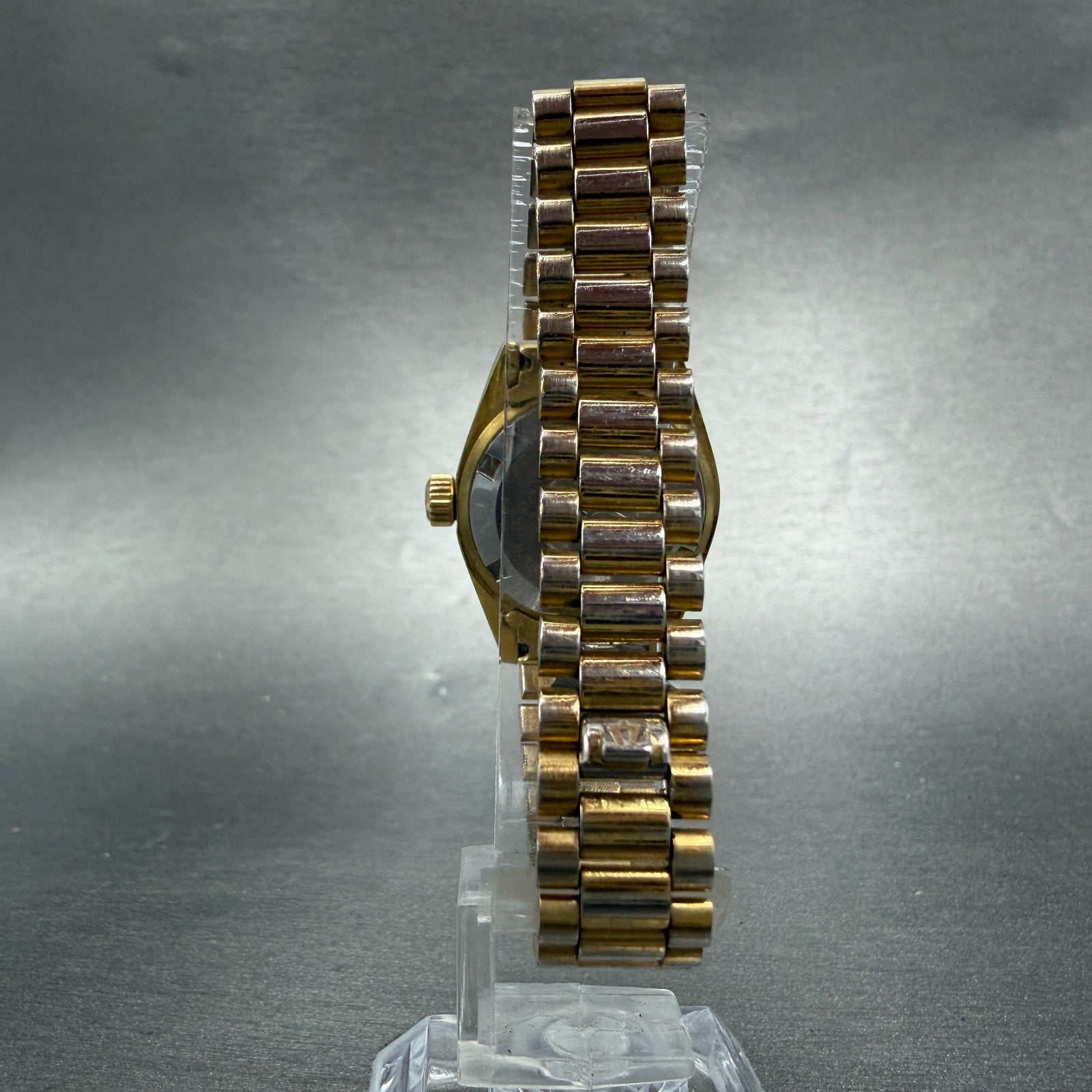 Bulova Super Seville Date Just Watch Women 26mm Gold Dial Gold Tone Automatic A17