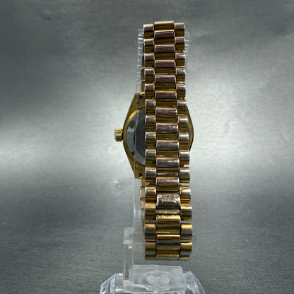 Bulova Super Seville Date Just Watch Women 26mm Gold Dial Gold Tone Automatic A17