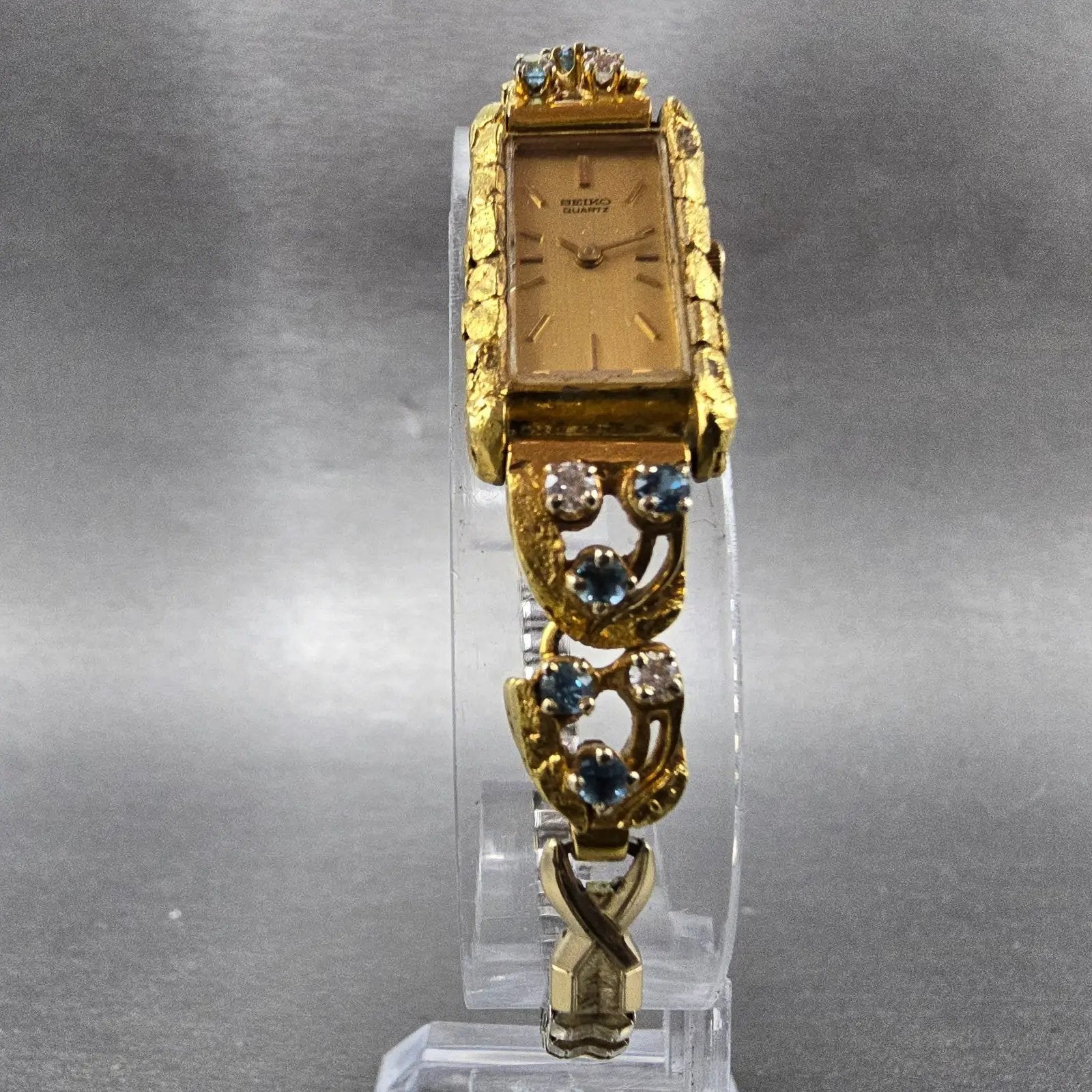 Seiko Tank Watch Women 14mm Champagne Dial Gold Nugget 2E20-6429 New Battery5