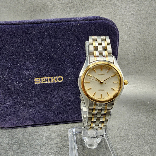 Seiko Exceline Watch Women 26mm White Dial Two Tone Round 4J410100 New Battery0