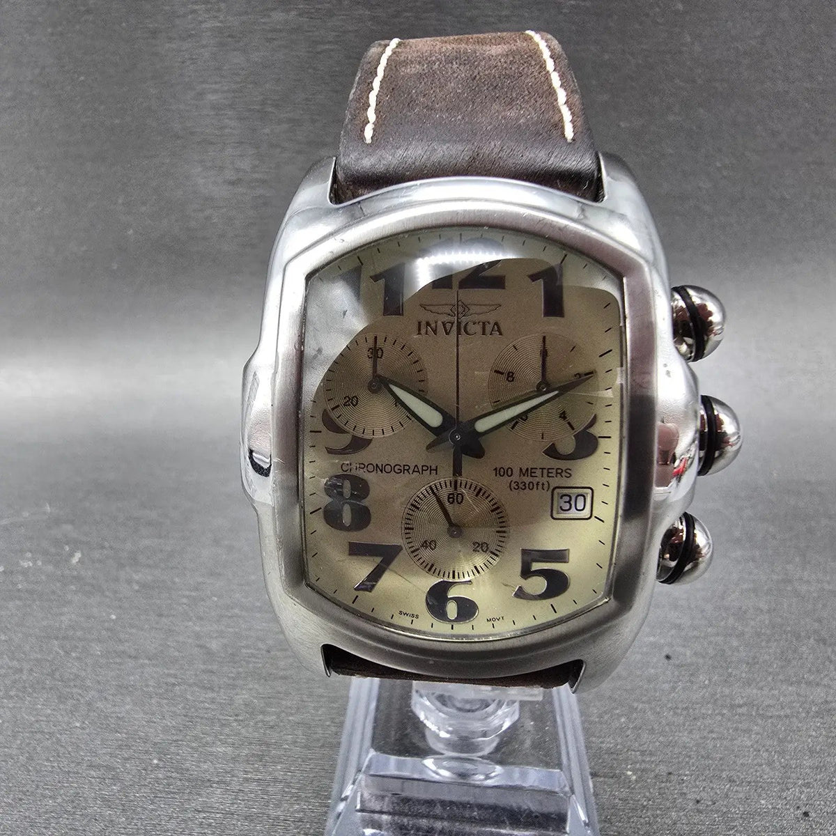 Invicta Lupah Chronograph Watch Men 40mm Cream Dial Steel Date 9819 New Battery0