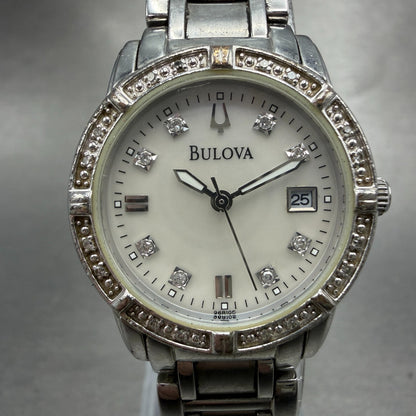 Bulova Watch Women 26mm MOP Dial Silver Tone Date Round 96R105 New Battery0