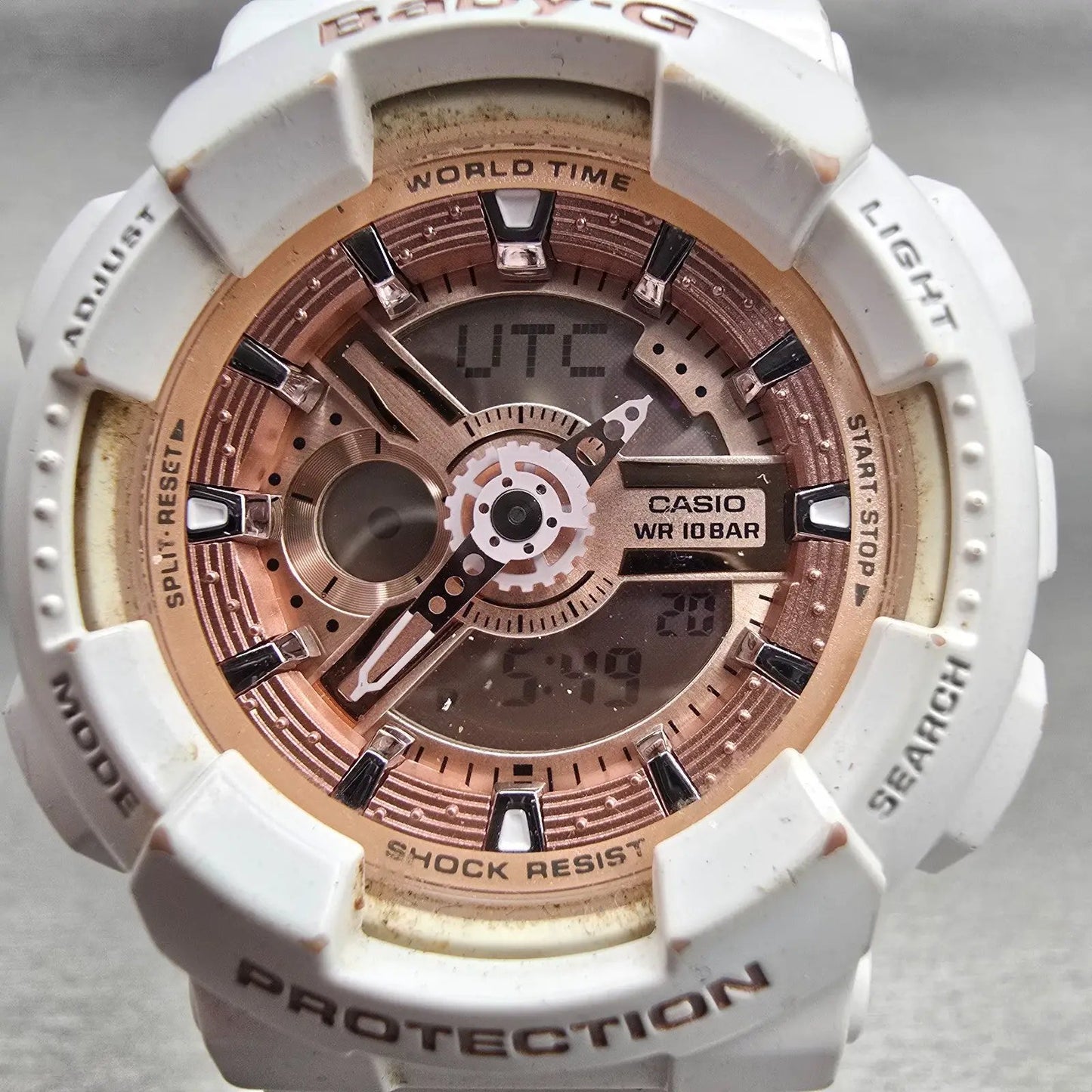 Casio Baby-G BA-100 Watch Women 42mm Rose Gold Dial White Chrono Alarm New Batt3