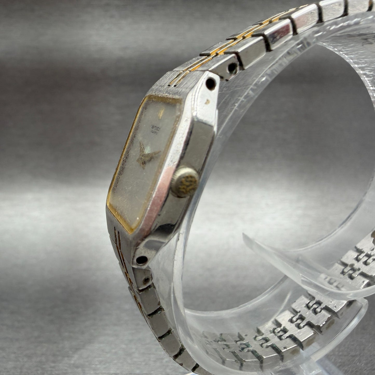 Seiko Watch Women 16mm Silver Dial Two Tone Octagon 2C20-5209 New Battery VTG 472