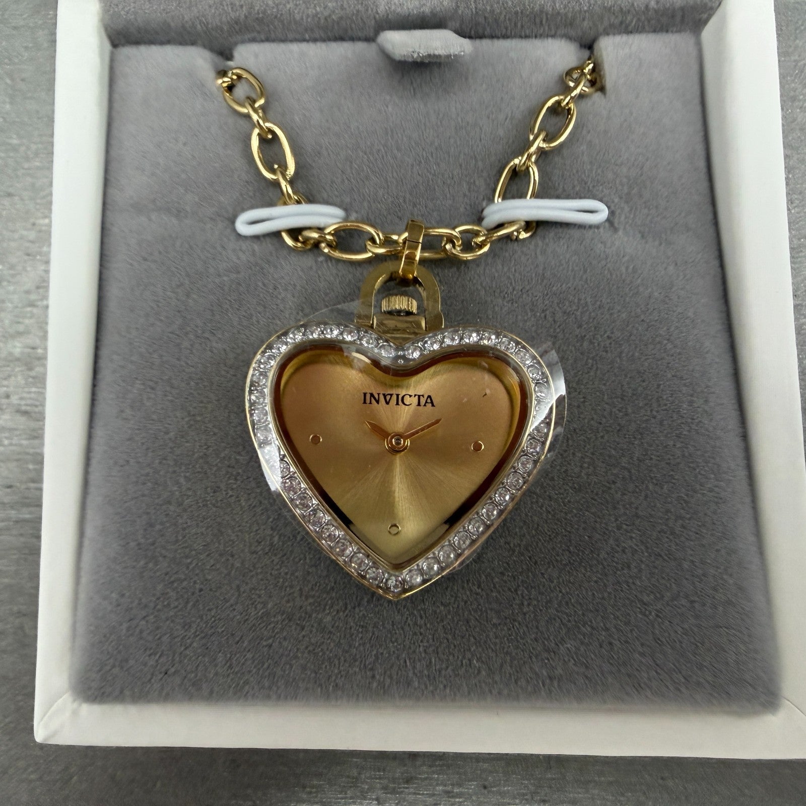 Invicta Angel Heart Necklace Watch Women 28mm Gold Dial Gold Tone 49938 NIB0