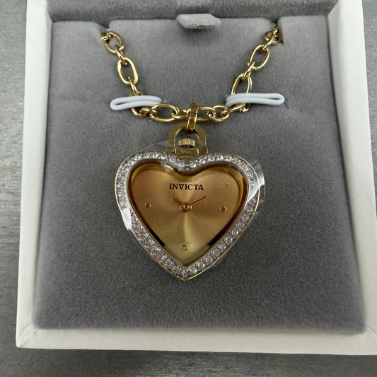 Invicta Angel Heart Necklace Watch Women 28mm Gold Dial Gold Tone 49938 NIB0