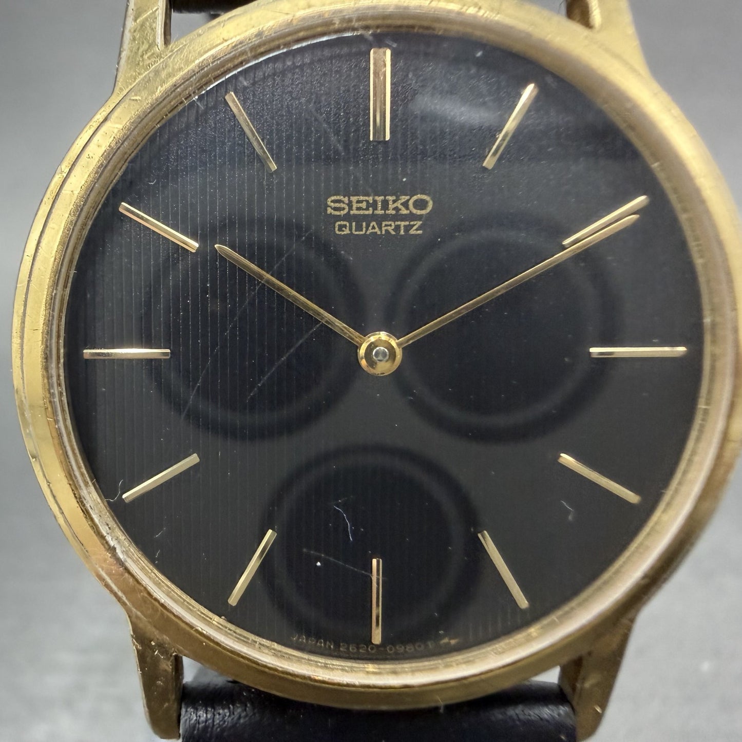 Seiko Watch Men 32mm Black Dial Gold Tone Round 2620-0209 New Battery Dress1