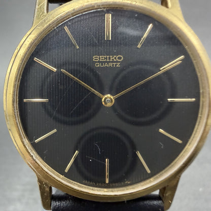 Seiko Watch Men 32mm Black Dial Gold Tone Round 2620-0209 New Battery Dress1