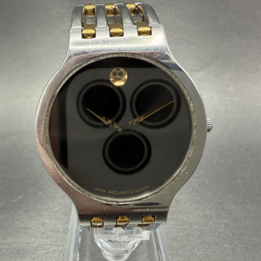Movado Esperanza Watch Men 33mm Black Dial Two Tone 84.19.861 Round New Battery0