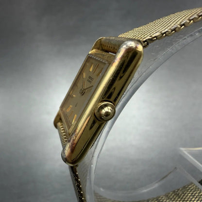 Seiko Tank Watch Women 18mm Champagne Dial Gold Tone 1400-5030 New Battery VTG2