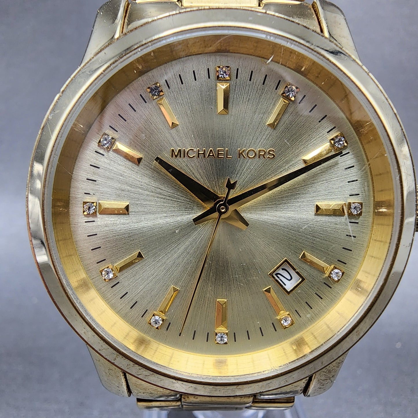 Michael Kors Watch Women 38mm Champagne Dial Gold Tone Date MK-5177 New Battery1