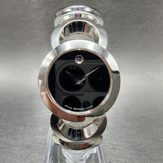 Movado Rondiro Watch Women 25mm Black Dial Steel Round 84 E4 1834 New Battery0