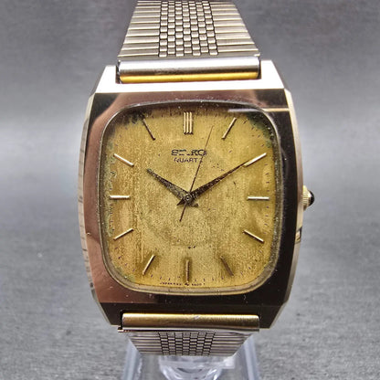 Seiko Tank Watch Men 30mm Gold Dial Gold Tone Rectangle 5931-5341 PARTS Vintage0