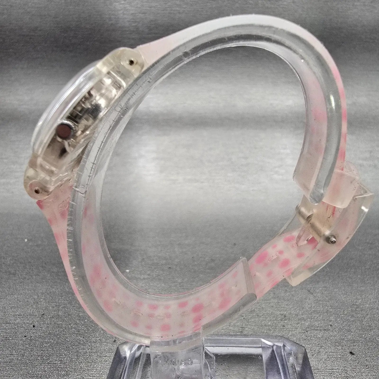 Swatch PINK SPOTS Watch Women Silver Dial Clear Case Round LK316 New Battery6