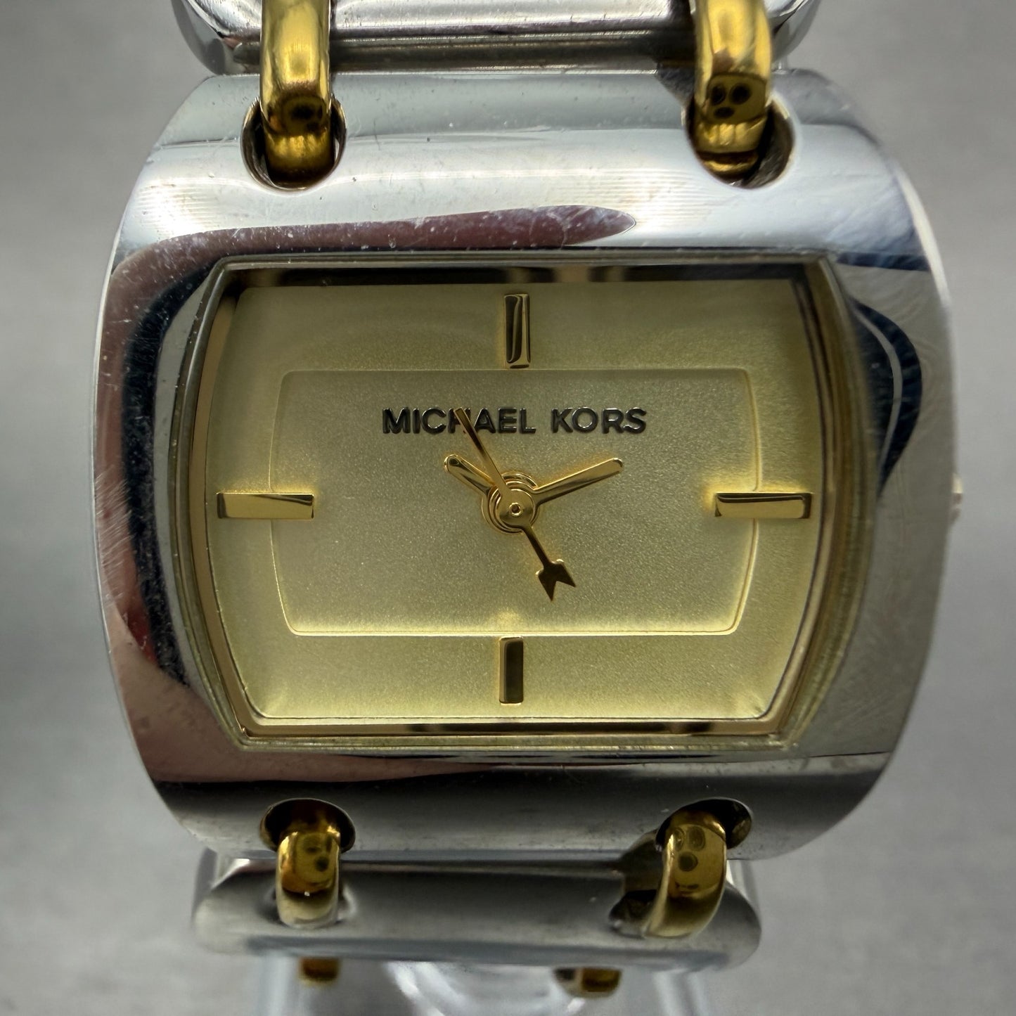 Michael kors Watch Women 25mm Champagne Dial Two Tone Rectangle MK-3082 New Batt1