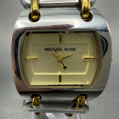 Michael kors Watch Women 25mm Champagne Dial Two Tone Rectangle MK-3082 New Batt1