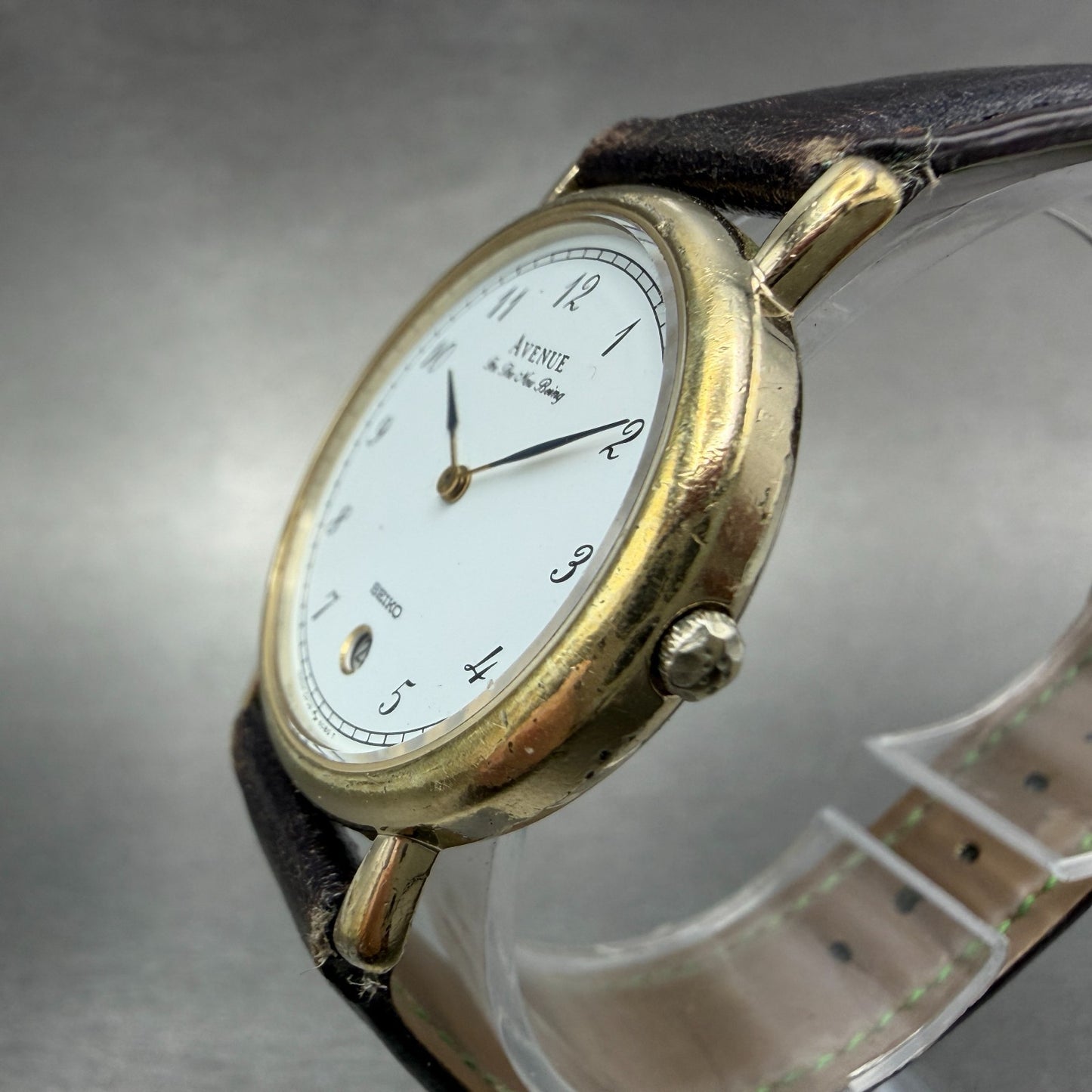 Seiko Avenue Watch Unisex 32mm White Dial Gold Tone Date 5P39-6070 New Battery2