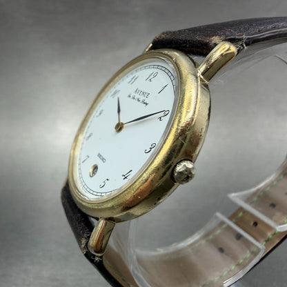 Seiko Avenue Watch Unisex 32mm White Dial Gold Tone Date 5P39-6070 New Battery2
