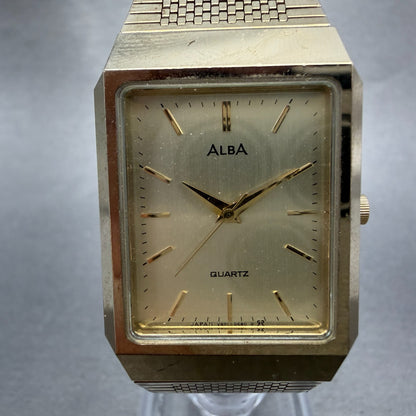 Seiko Alba Tank Watch Men 25mm Champagne Dial Gold Tone V801-5100 New Battery 5T0