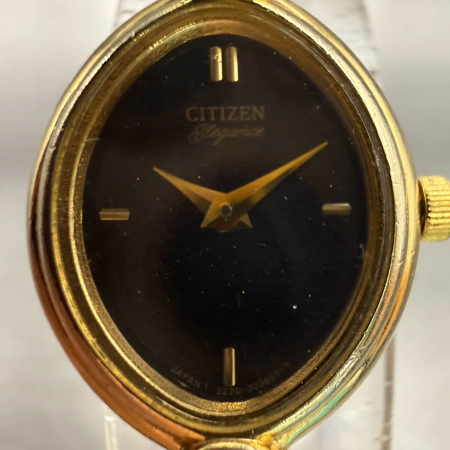 Citizen Elegance Watch Women 16mm Black Dial Gold Tone Oval 3220-326814 New Batt1