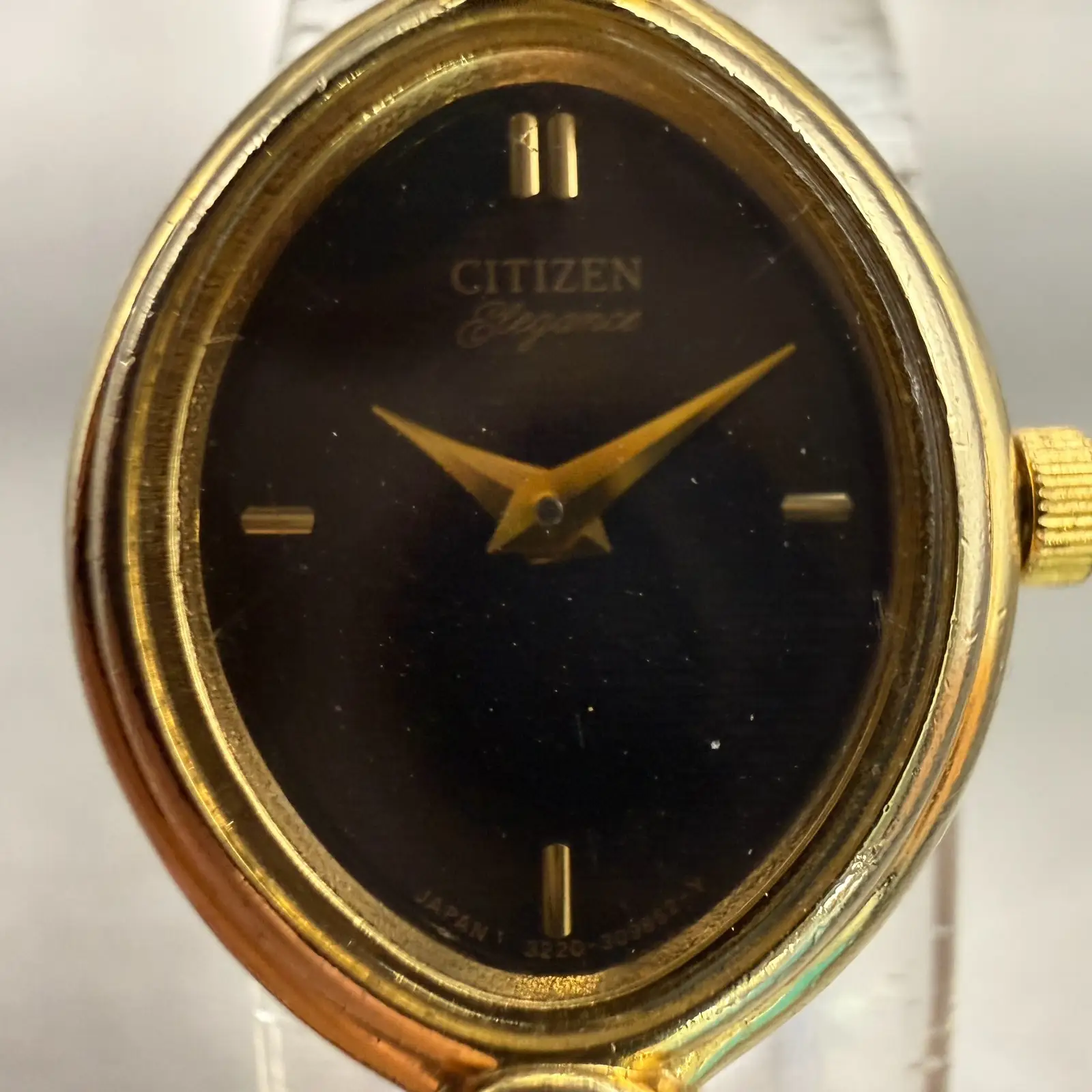 Citizen Elegance Watch Women 16mm Black Dial Gold Tone Oval 3220-326814 New Batt1