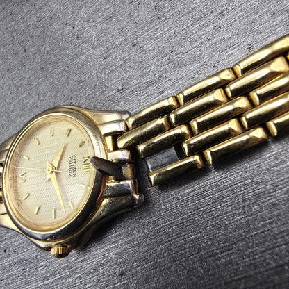 Citizen Watch Women 24mm Gold Dial Gold Tone Round READ!!!! 6031-S52543 New Batt12