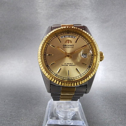 Orient President Watch Men 36mm Gold Dial Two Tone Daydate Automatic Works5