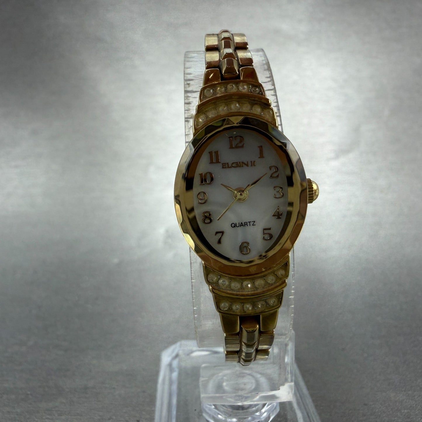 Elgin II Watch Women 17mm MOP Dial Gold Tone Oval ELL14 New Battery Crystals5