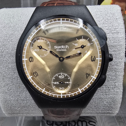 Swatch Chrono James Bond GoldenEye Watch Men 37mm Gold Dial SUYB102 New Batt NOS1