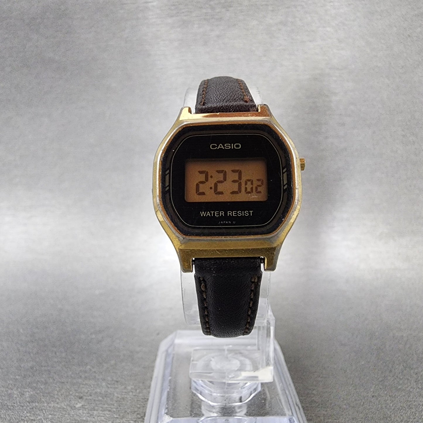 Casio L500 Watch Women 23mm Digital LCD Gold Tone Date Round New Battery VTG5