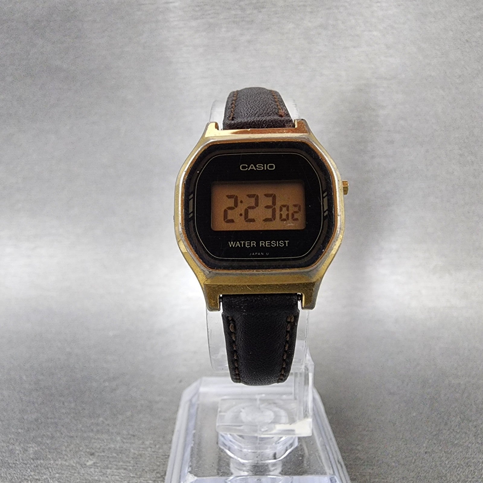 Casio L500 Watch Women 23mm Digital LCD Gold Tone Date Round New Battery VTG5