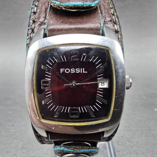 Fossil Watch Women 27mm Red Dial Silver Tone Date JR-8370 New Battery0
