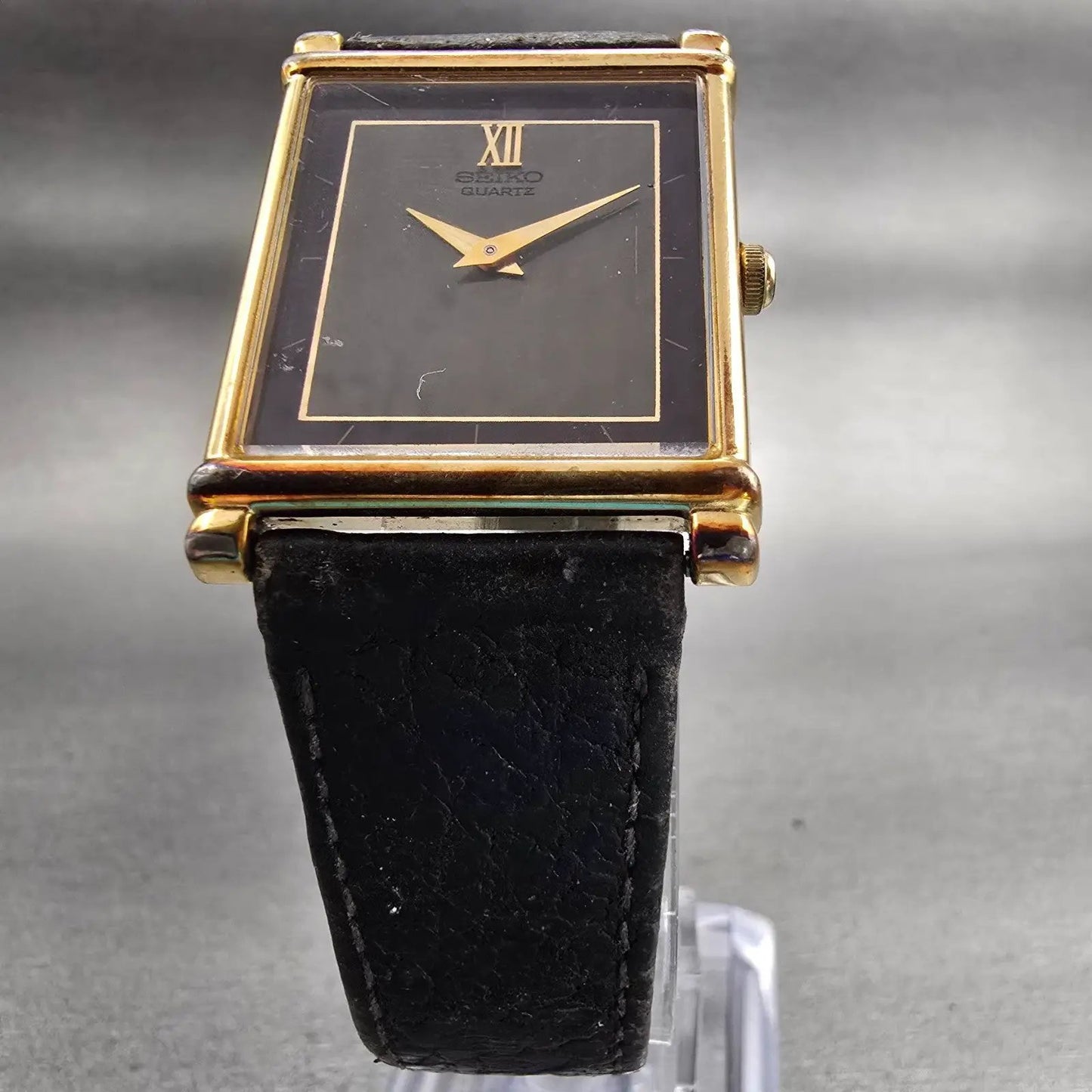 Seiko Watch Men 25mm Gray Dial Gold Tone Rectangle 6530-5399 New Battery Vintage5